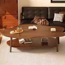 2 Layer Coffee Table Cloud Tea Table Modern Living Room Desk Shelf 80cm - Brown - View 3