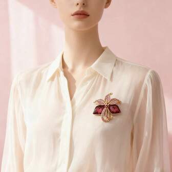 1개 플로럴 메탈 브로치 장식이 있는 패셔너블한 미니멀리스트 다용도 여성용 정장 재킷