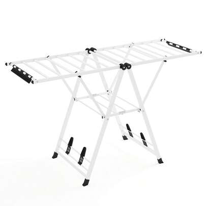 Foldable Metal Laundry Drying Rack W/Height Adjustable Wings, 18 Drying Rails