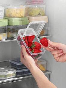1pc/Transparent Plastic Compartment Storage Box, Refrigerator Storage Box, Fruit And Vegetable Preservative Box, Double-Lid Portable Lunch Box, Food Storage Container, Household Kitchen Utensil, Suitable For Summer Picnics, Home, Office, School, Student Dormitory Use, Kitchen Storage, Refrigerator Storage Box, Food Storage, Snack Box, Spice Box, Picnic Box, Meal Prep, Home Decoration.