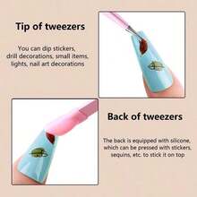 多功能双头指甲镊子，硅胶压力杆贴纸式钻头设计，专用直头钻夹眉夹，专业美甲美容工具套装