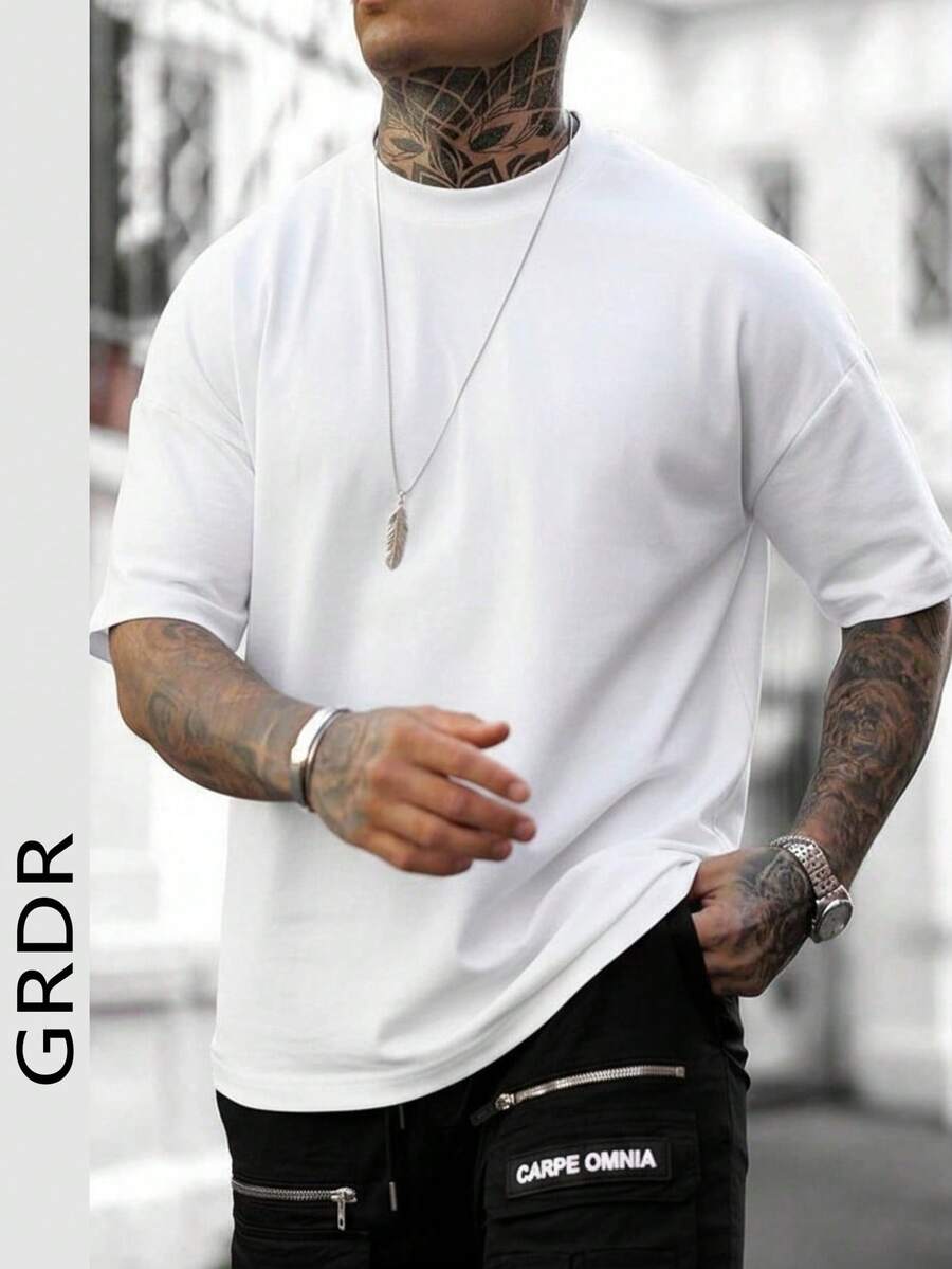 GRDR Men's Solid Color Round Neck Short Sleeve Casual Versatile T-Shirt