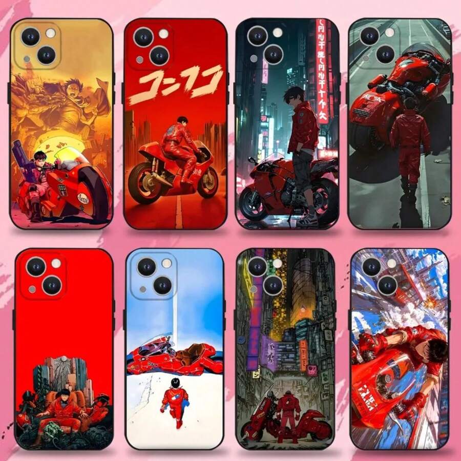 Coque de téléphone en silicone noir souple compatible avec l'anime AKIRA Motorcycle des années 90, compatible avec iPhone 16, 15, 14, 13, 12, 11 Plus, Pro Max, XS, X, XR, SE, Mini, 8, 7, compatible également avec 17 Pro Max, 17 Pro, 17 - z7 - Voir 1