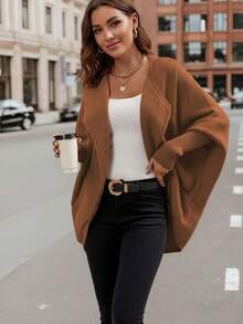 New Arrival High-Fashion Women's Knit European Style Elegant Batwing Sleeve Cardigan - Brown - View 5