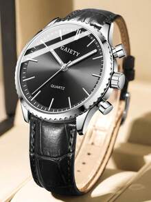 1条男士黑色PU皮表带，休闲商务简约表盘，石英表，适合日常佩戴、装饰，或作为节日礼物送给朋友和父亲。 - 黑色 - 查看 2