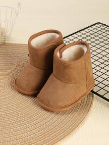 1 Paar Mädchen Einfarbige Stoff Klettverschluss Flache Weiche Sohle Minimalistische Mode Schneestiefel, geeignet für den Winter - Braun - Übersicht 4