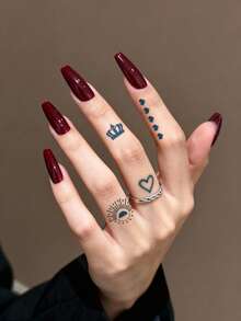 STARTTOOS 2pcs Semi-Permanent Finger Tattoo Stickers, Y2K Floral & Celestial Small Patterns, 1-2 Weeks Waterproof, DIY Finger, Ear, Shoulder, Neck, Collarbone Fine Line Temporary Tattoos - Blue - View 5