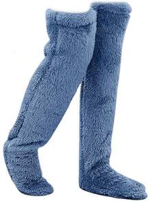 1 par de calcetines peludos para invierno, calentadores de piernas, cálidos hasta el muslo, calcetines gruesos para Navidad, invierno, calentadores de piernas - 1 - Ver 7