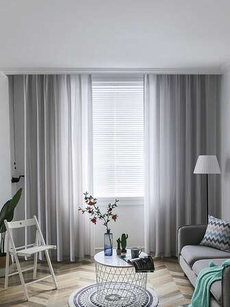 1 pieza Cortina gris semi-opaca, filtra la luz suavemente, suave y lisa, adecuada para sala de estar, dormitorio, decoración del hogar, crea ambiente