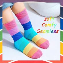 5 Pairs Kids' Striped Sports Socks, Cute Short Socks, Breathable & Comfortable, Suitable For Boys And Girls, Autumn/Winter