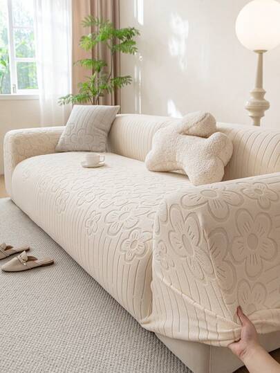 1件装花卉图案提花弹力沙发套，现代绒面面料，四季通用全包式防滑沙发保护套，适用于客厅、卧室、户外，适合1/2/3/4人座沙发，赠送防滑绑带