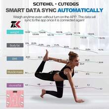 Báscula Baño Electrónica Led Aplicació Inteligentn Bluetooth,Báscula Electrónica Bluetooth, Digital e Inteligente, Para Medir Peso, Grasa Corporal y Muscular, Recargable Via USB, de Vidrio Templado(Color rose) - Rosa - Ver 5