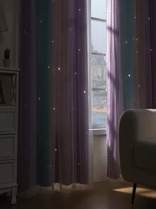 1 rèm che nắng hình ngôi sao rỗng, rèm cách nhiệt hai lớp cho phòng ngủ, rèm ren công chúa lãng mạn chống tia UV - xanh tím hồng - Xem 4