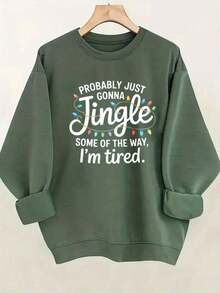 2026 Long Sleeve Tops Women1Pc Women's Funny Christmas Sweatshirt "Probably Gonna Jingle Some Of The Way" With Colorful Lights & Slogan - Red Crewneck Long Sleeve Winter Sweater, Cozy Holiday Party Fit, Xmas Gift Idea For Casual Wear Suitable For Wearing In All SeasonsLoose And Comfortablesudaderas Para Mujer Parke Sweatshirt - 紅色 - 查看 11