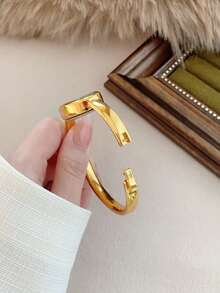 1pc Vintage Luxury Gold/Silver Color Petite Women Bracelet Watch, Fashionable Minimalist Elegant Quartz Watch, Suitable For Daily Wear, Birthday Gift - Vàng - Xem 4