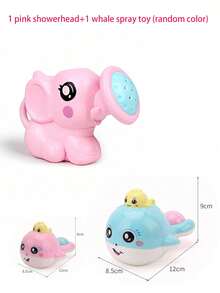 1个卡通大象浇水壶洗澡玩具 - 粉色/蓝色，适合18个月以上儿童，0-6岁儿童洗澡和沙滩玩具
