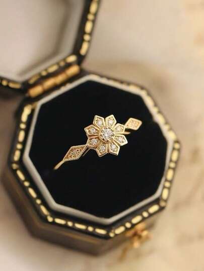 1枚复古雪花造型戒指，女士款，适合休闲、派对、圣诞节、新年等场合作为礼物（不含礼盒）