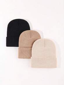 1/2/3pcs Women's Knitted Beanie Hat, Simple & Warm, Suitable For Autumn/Winter - Multicolor - View 7