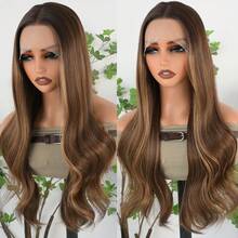 13x4 Ombre Blonde Wigs Blonde Wavy Lace Front Wigs HD Lace Frontal Wigs Elegant Blonde Lace Front Wig Pre Plucked Glueless Wig Breathable Cap Easy Install Wig Free Part Heat Resistant Fiber Wig For Women Girls Halloween Christmas Party Vacation Daily Used 28 Inch - 漸層棕色 - 查看 2
