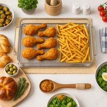 Air Fryer Basket For Oven, Large Stainless Steel Air Fryer Pan Baskets Trays Acessories For Fries Grilling Baking Cooking, 15" X 11" - Silver - View 5