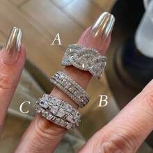 1 chiếc nhẫn đính đá nhiều lớp cổ điển, nhẫn nữ phong cách cổ điển, quà tặng ngày lễ Giáng sinh - Bạc - Xem 1