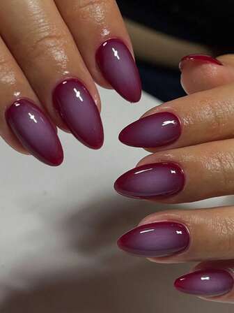 24 Pieces Of Short Almond False Nails Red Blush AURA Cute Chrome Acrylic Press On Nails Nail Set (With: A Piece Of Jelly Gel And File) Suitable For Women's Daily Dating Party