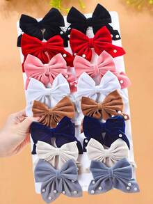 2/8/16pcs/Set Velvet Faux Pearl Bow Hair Clips Combo, Multi-Color Retro Luxury - Suitable For Girls And Women, Applicable For Daily Outings, Dates, Birthday Parties And Other Occasions, The Perfect Choice To Create A Retro Sweet Or Luxury Style, For Women, Women, Christmas Gifts, Gifts, Christmas - Multicolor - View 1
