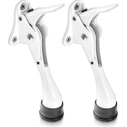 HOMEandI One Touch Easy - Tope de puerta con pedal fácil de usar en altura ajustable con punta de goma tipo tornillo de palanca de resorte blanco 4 pulgadas x 2 unidades