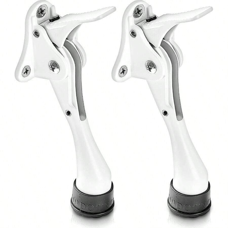 HOMEandI One Touch Easy - Tope de puerta con pedal fácil de usar en altura ajustable con punta de goma tipo tornillo de palanca de resorte blanco 4 pulgadas x 2 unidades - blanco - Ver 1