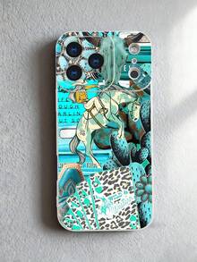 1 pieza Funda de teléfono con diseño de vaquero montando caballo, cartas de póker y elementos del desierto en tonos turquesa, estilo occidental moderno ideal para amantes del arte urbano y la cultura del Oeste, protección elevada para lente con diseño de ojo de cámara, resistente a golpes, compatible con iPhone 17 Pro Max/16/15/14/13/12/11/Plus/Pro/Pro Max, compatible con Galaxy A34/A35/A54/A55, Galaxy S20/S21/S22/S23/S24/S25 Ultra/Plus, compatible con Galaxy/Redmi/Honor/OPPO/ViVo - Blanco - Ver 6