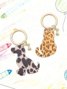 Double-Sided Acrylic Leopard Print Cat And Dog Bone Keychain, Stylish, Classic, And Cool Animal-Themed Bag Charm, Diy Jewelry Accessory. Can Be Hung On Backpacks, Handbags, Car Keys, Door Keys, And Mobile Phone Accessories. A Perfect Souvenir Or Personalized Gift For Friends And Family, Ideal For Christmas.