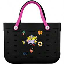 Solid Color Large-Capacity Women's Beach Bag, Multiple Colors Available, Waterproof Open Design, Easy To Clean, EVA Oversized Handbag Tote Bag, Fashionable Shopping Bag, Multi-Functional Holiday Travel Bag, Shoulder Tote Bag, Oversized, Medium, Small Size For You To Choose (Including A Set Of Drop Plastic Decorations) - 彩色 - 查看 25