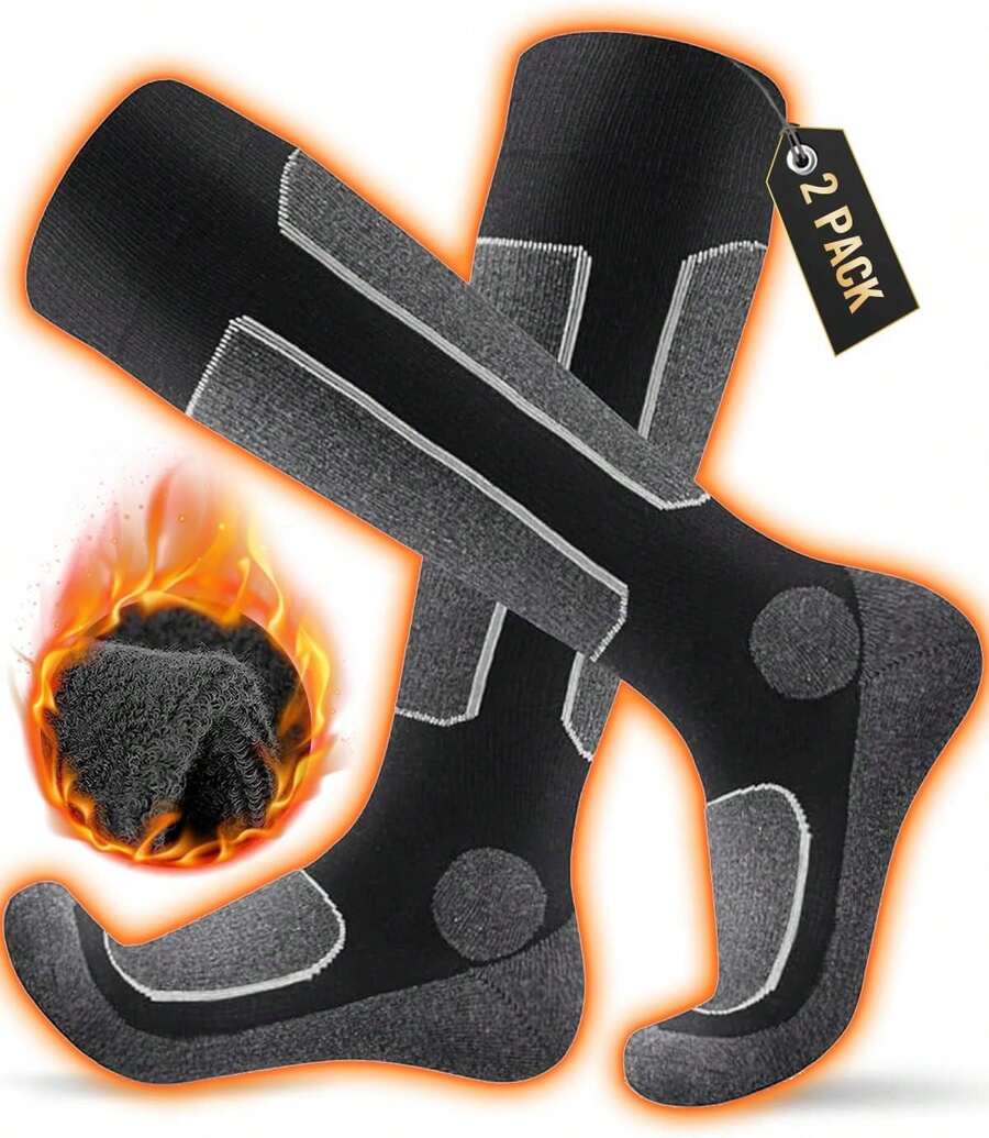 Calcetines de esquí de lana merino, 2 pares, calcetines térmicos cálidos, calcetines gruesos de invierno para esquiar, deportes de invierno al aire libre, hombre y mujer, 2 Pares |   Gris, 39-42 - 1 - Ver 1