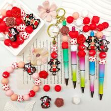 25/40pcs Cute Animal Heart Shaped Silicone Bead Set, Includes Cow, Rose, Heart And Other Beads, Fashionable Design, Suitable For Jewelry Making, DIY Bracelets, Lanyards, Beaded Pens, Holiday Party Decorations, Keychains And Other Crafts - Ideal Valentine's Day Gift - Beading Set, Beading Supplies - Love Animal Series - View 6