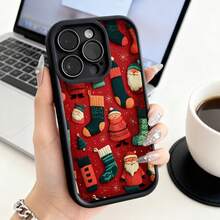 Funda de Teléfono con Patrón de Santa Claus y Medias de Navidad para iPhone 14 13 12 11 Pro Max y  Galaxy S23 S22 S21 S20 Ultra Plus, Funda de Teléfono para Parejas, Regalo para Novio y Novia, Regalo de Vacaciones - Negro - Ver 2