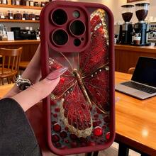 Funda de Teléfono con Patrón de Mariposa Roja para  15 Pro Max  14 Pro  13  Galaxy S23 S22 S21 Protector de Teléfono Funda de Pareja Regalo para Él y Ella Regalo de Vacaciones - Café integral - Ver 5