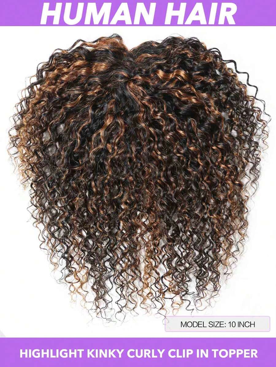 高光 5*5.5 英寸真人发大号发片，夹式蓬松卷曲短发片，自然逼真，增加发量，适合所有米色调和头皮类型（无需胶水/蕾丝），男女稀疏人士适用，时尚假发 10 英寸 #1B/30