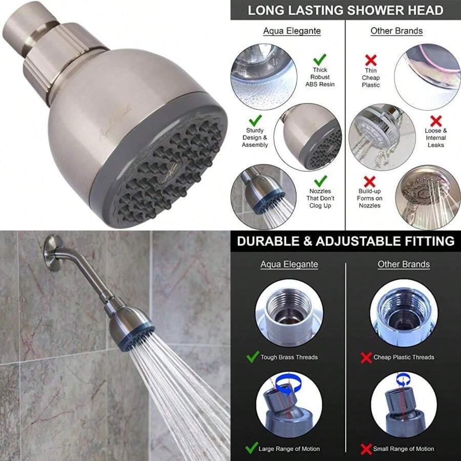 7,6 cm Presión Cabezal de Ducha - La Mejor Para Soporte de Pared, Presión Ajustable Alcachofa de Ducha -(Níquel Cepillado) - Multicolor - Ver 1