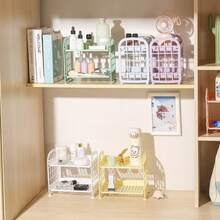 1pc Foldable 2-Tier Bathroom Vanity Organizer, Minimalist Countertop Makeup Jewelry Storage Rack, Home Bedroom Vanity Display Shelf - Multicolor - View 8