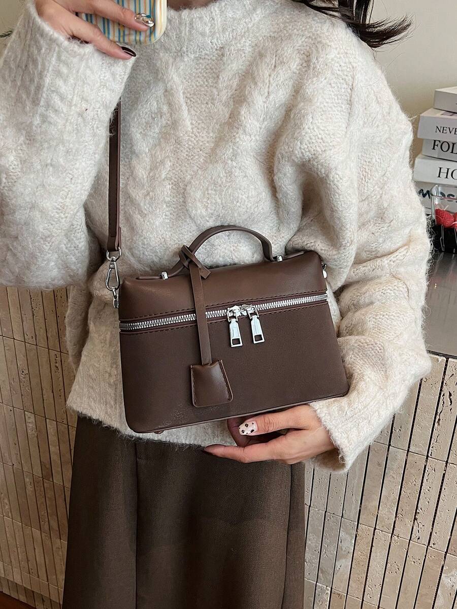New Matte Patchwork Mini Handbag Crossbody Bag Phone Pouch, Fashionable Commuter Bag - Coffee - View 1