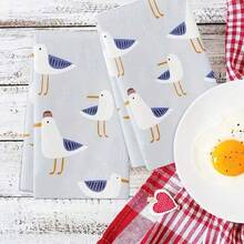 Set Of 2 Cartoon Seagull Kitchen Towels 40x60cm, Super Soft Absorbent Machine Washable Dish Cloths, Multi-Use For Cooking Cleaning Kitchen Bathroom Decor - Blue and White - View 8