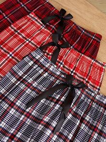 3-Pack, Plaid Print Pajama Pants, Soft And Comfortable Long Pants, Women's Vacation And Loungewear Pajama Pants, Made Of Polyester Fiber, Suitable For All Seasons. - Nhiều màu - Xem 5