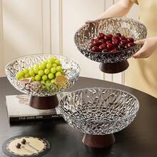 Large Capacity Fruit Plate, Living Room Party Candy Dish, Dessert Plate, Snack Plate, Reusable Faux Wood Grain Base, Drain Hole, Shockproof