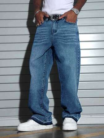 Men's Casual Straight Leg Washed Denim Jeans
