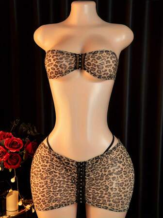 Sexiga damunderkläder sexiga leopardmönster transparenta sekreteraruniformsset