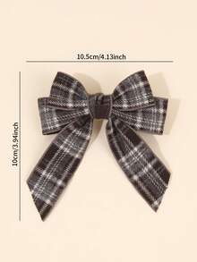2个灰色/深棕色格子发夹，优雅蝴蝶结鳄鱼夹，秋冬季发饰，温暖可爱甜美日常发夹，复古格子发夹，适合青少年 - 灰色 - 查看 5