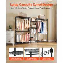 Clothing Garment Rack, Heavy Duty Closet Wardrobe, 7 Adjustable Tiers Clothes Racks With Steel Frame, 850 Lbs Load Capacity Clothes Rack With 4 Hanging Rods For Bedroom, Clothing Store, Hallway - Black - View 3