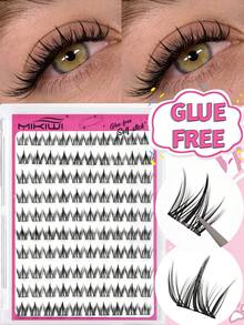 Mikiwi 100PCS Self Adhesive Cluster Lashes,Natural C Curl No Glue/Glue Free Lash Clusters,Press On Lashes,Individual Eyelash Extension,Short Lashes Wispy Natural Looking Soft Pre-Bond Eyelashes For Beginner - 黑色 - 查看 7