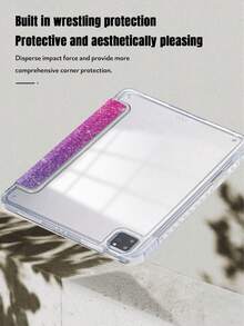 1pc Transparent Acrylic 3-Fold Gradient Glitter Painted Tablet Case, High-Grade Shiny, Suitable For IPad Tablet Protective Case, Flip Tablet Case Compatible With Ipad Mini6/Mini7/Air1/Air2/9.7/10.2/10.5/Air4/Air5/10.9/Pro11/10th Gen/A16 2024 2025, Built-In Pencil Slot, High-Transparency Acrylic Back Cover, 3-Fold Adjustable Stand, Magnetic/Auto Sleep/Wake - Multicolor - View 8