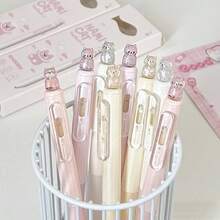 4pcs/Box Cute Cat Shaped Retractable Gel Pens, 0.5mm Fine Tip, Shiny Ink, Fashionable Korean/Japanese Style, Suitable For Writing, Sketching, Exam - Black - View 2